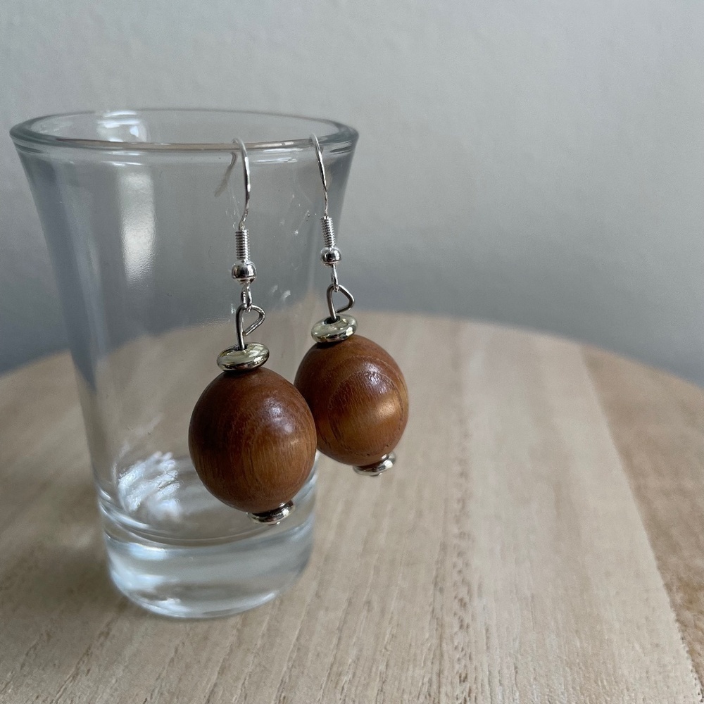Gold‎ Wood Beaded Earrings